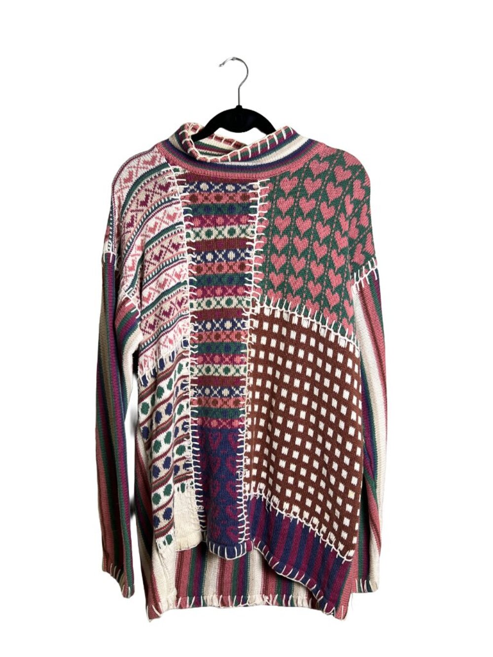 Vintage Paris Sport Club Patchwork Sweater 90s Grannycore Large